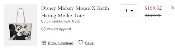 Coach蔻馳Disney Mickey Mouse X Keith Haring托特包折後$169.32